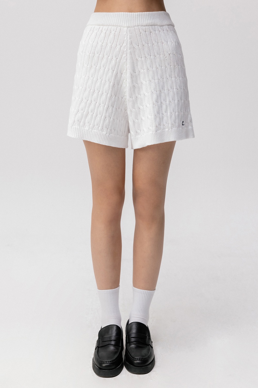 clove - [24SS clove] Trim Cable Knit Shorts (White)