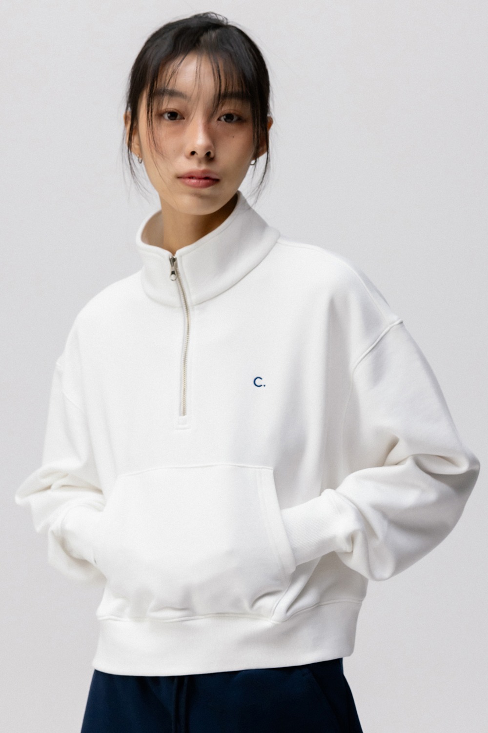 clove - [24SS clove] Comfy Half-zip Sweatshirt (White)