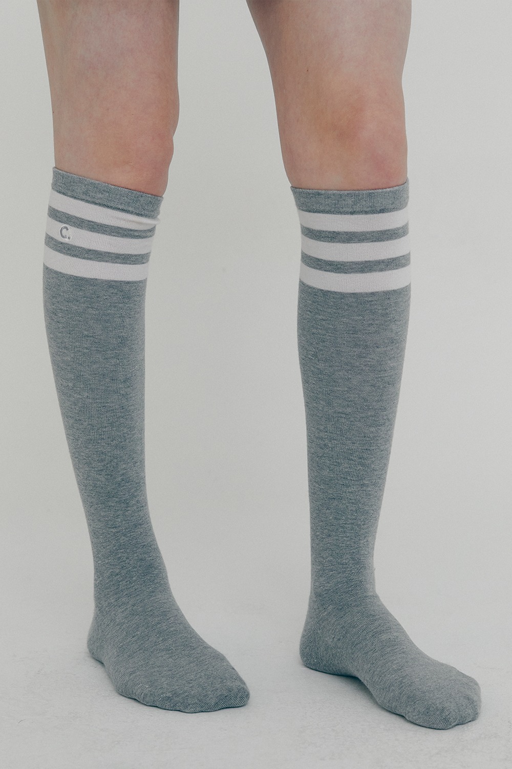 clove - Stripe Knee Socks (Melange Grey)