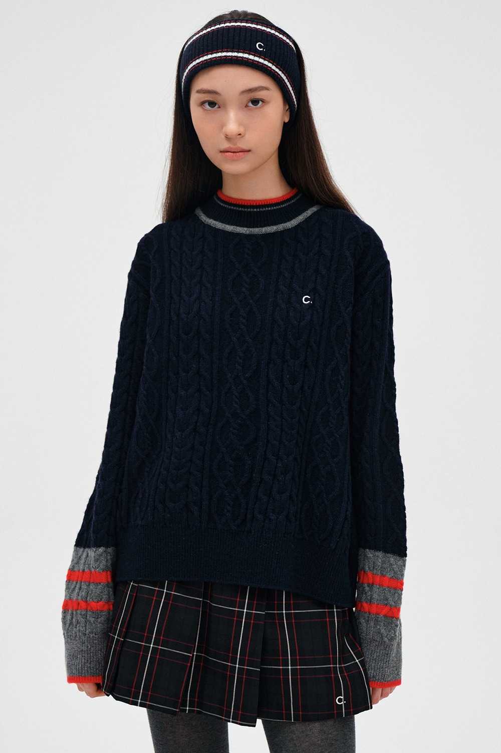 clove - [23FW clove] Cable Highneck Pullover (Navy)