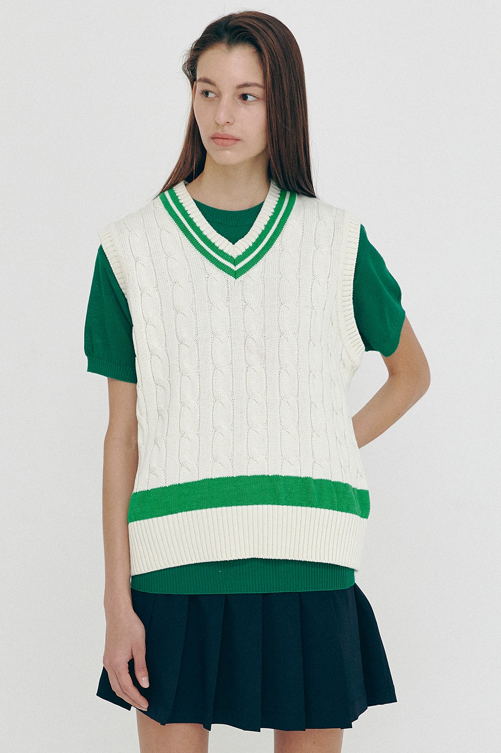 clove - [SS21 clove] Cable Knit Vest Green
