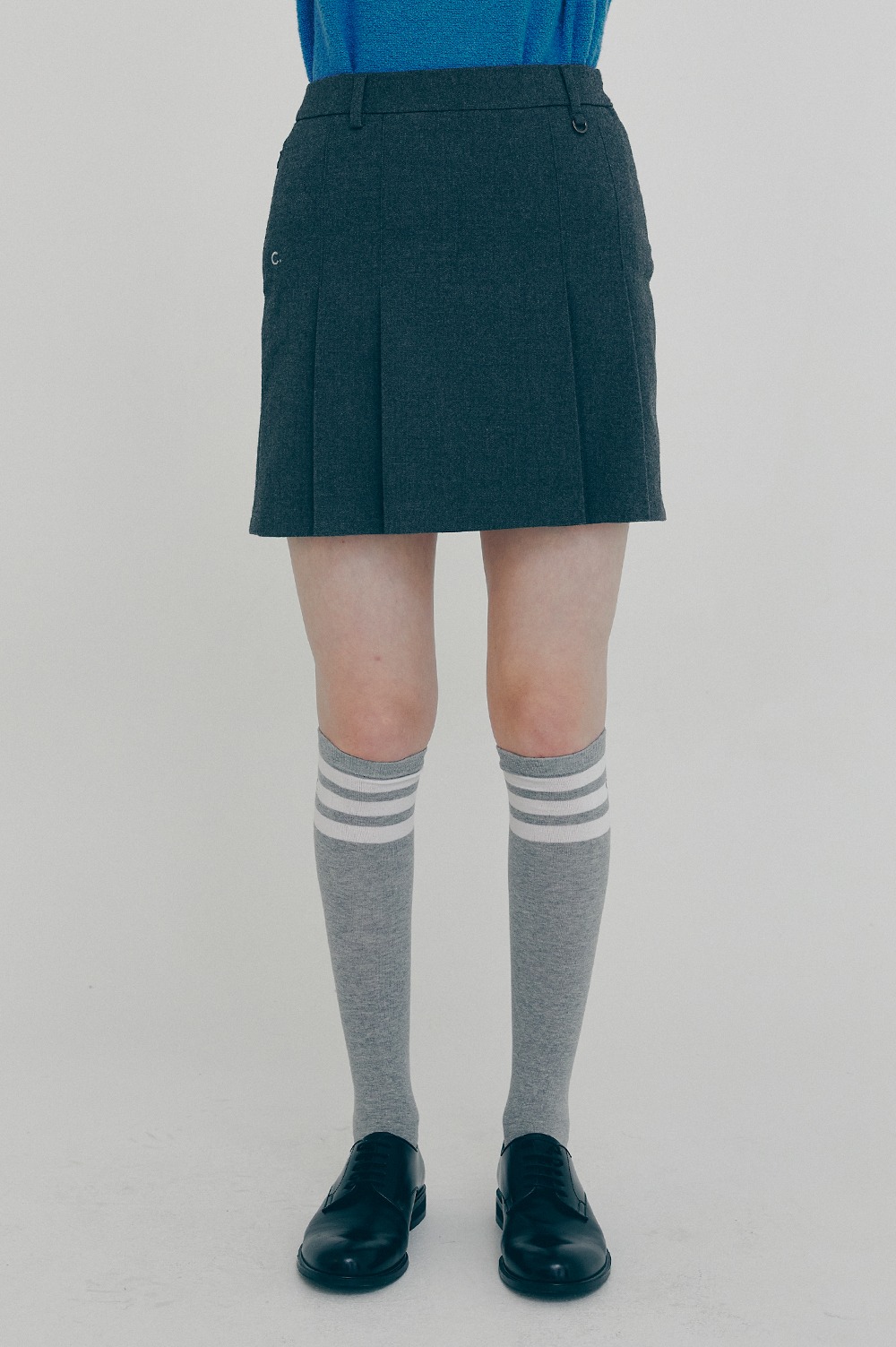 clove - [FW21 clove] Side Pleated Skirt (Charcoal)
