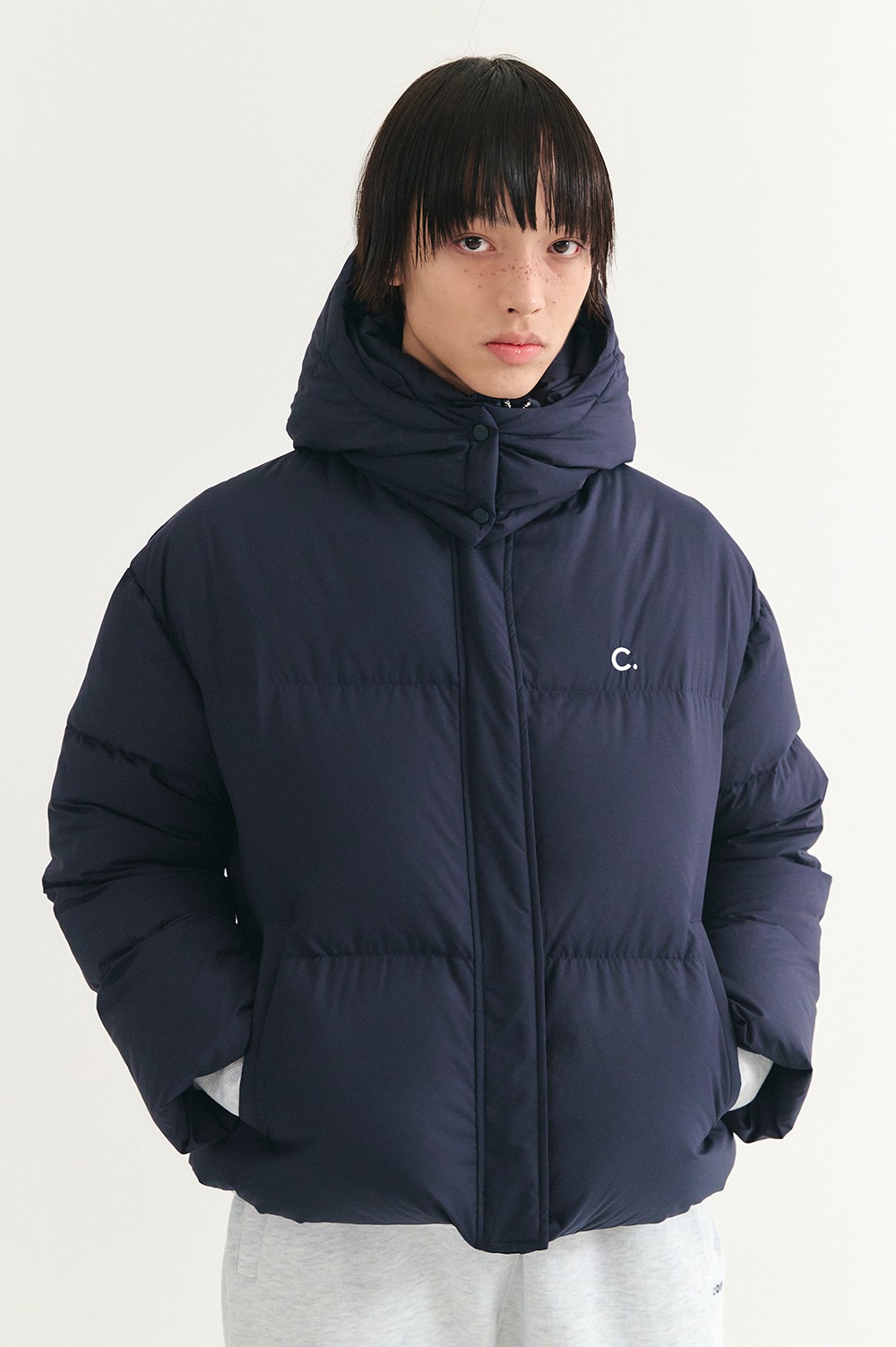 clove - [21Winter] Hooded quilted down jacket (Navy)