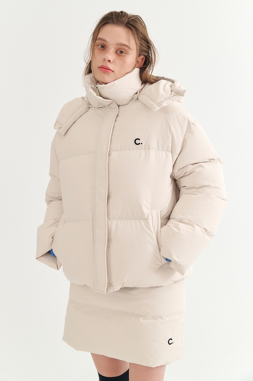 clove - [21Winter] Hooded quilted down jacket (Ivory)