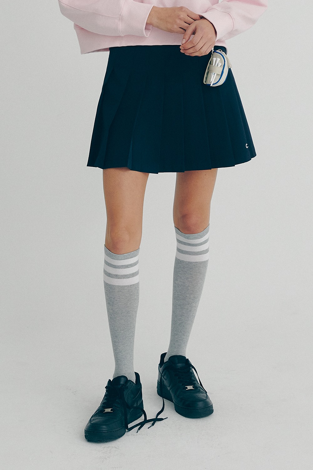 clove - [22SS clove] Pleated Skirt (Navy)