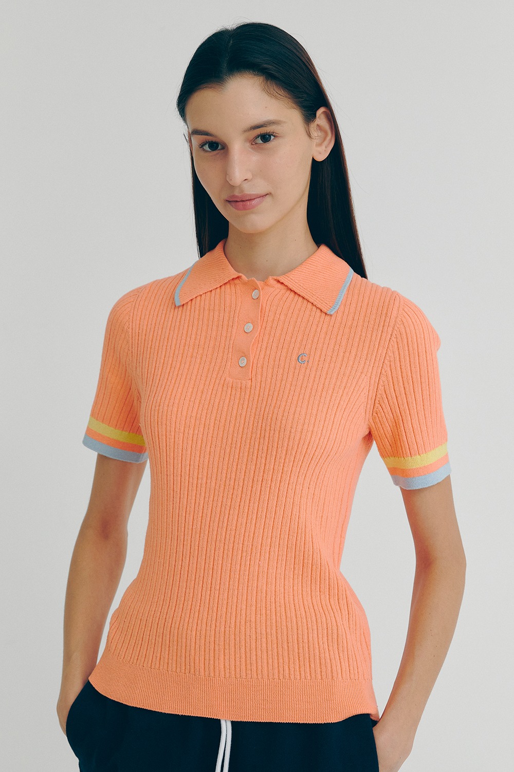 clove - [22SS clove] Trim Knit Polo Shirt (Orange)