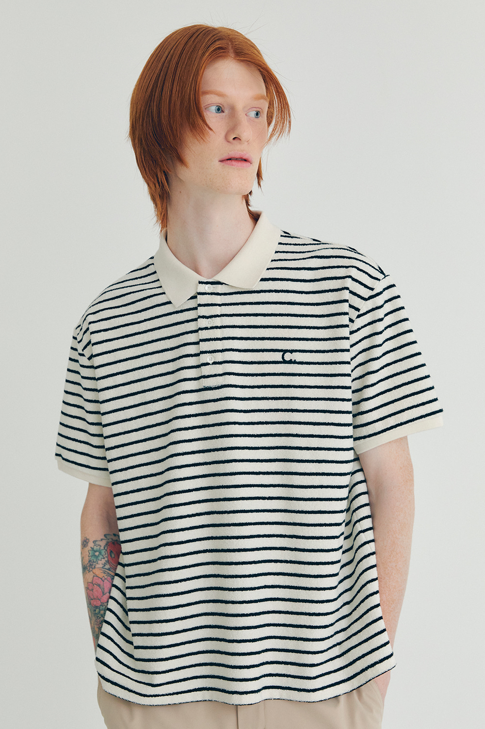 clove - [22SS clove] Stripe Terry Polo Shirt (White)