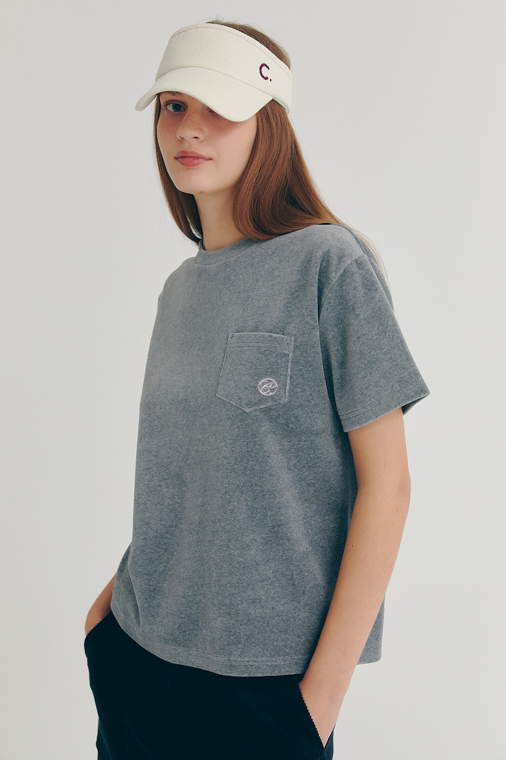 clove - [22FW clove] Velour Pocket T-Shirt_Women (Charcoal)