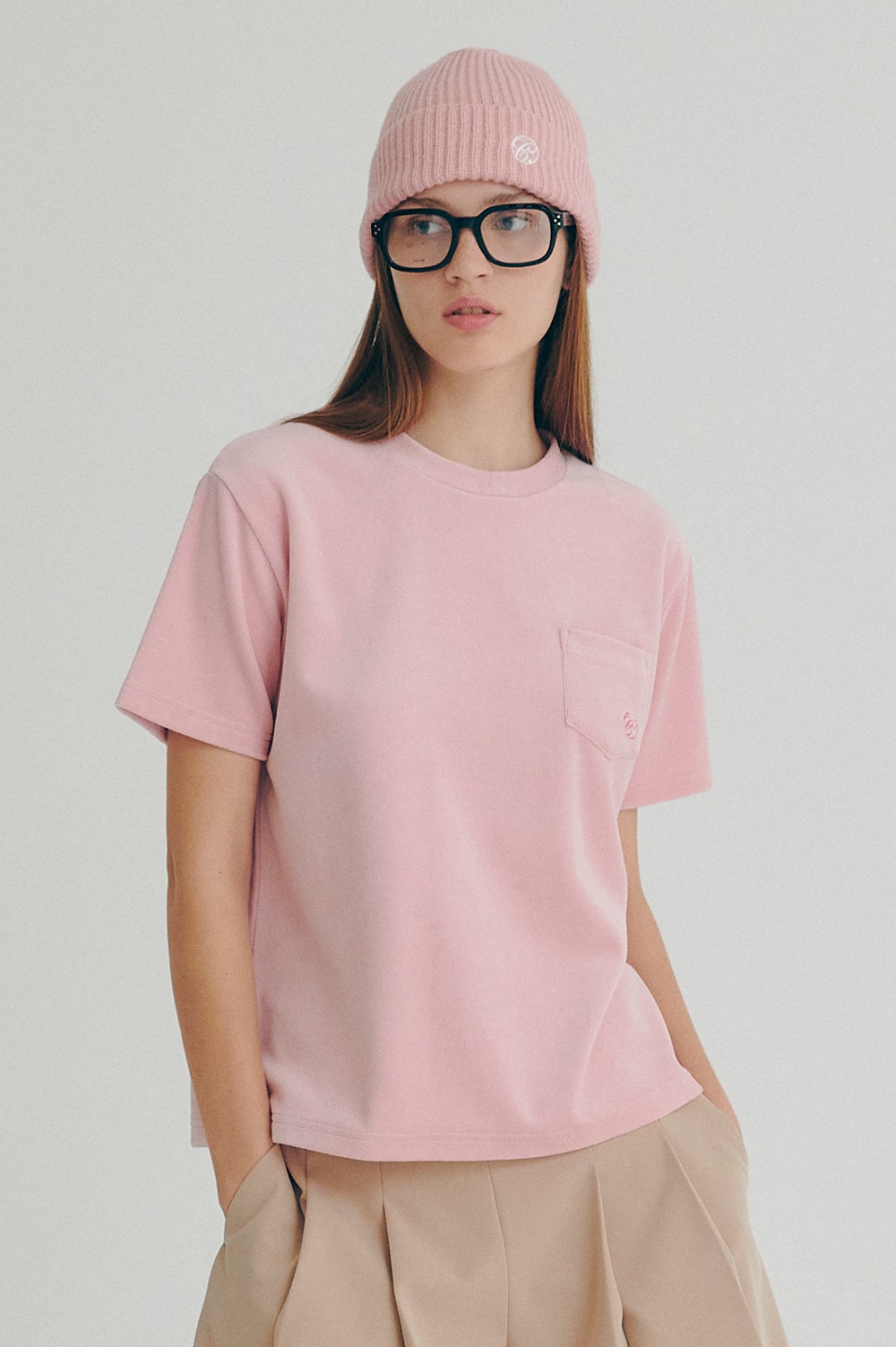 clove - [22FW clove] Velour Pocket T-Shirt_Women (Pink)
