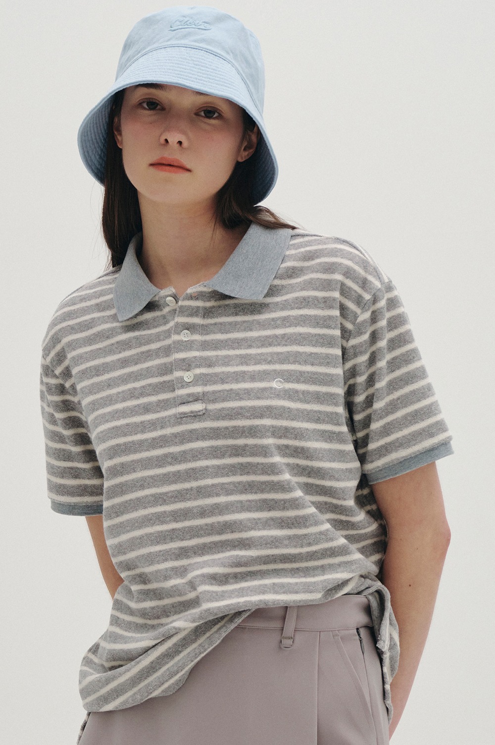 clove - [23SS clove] Stripe Terry Polo Shirt (Melange Grey)
