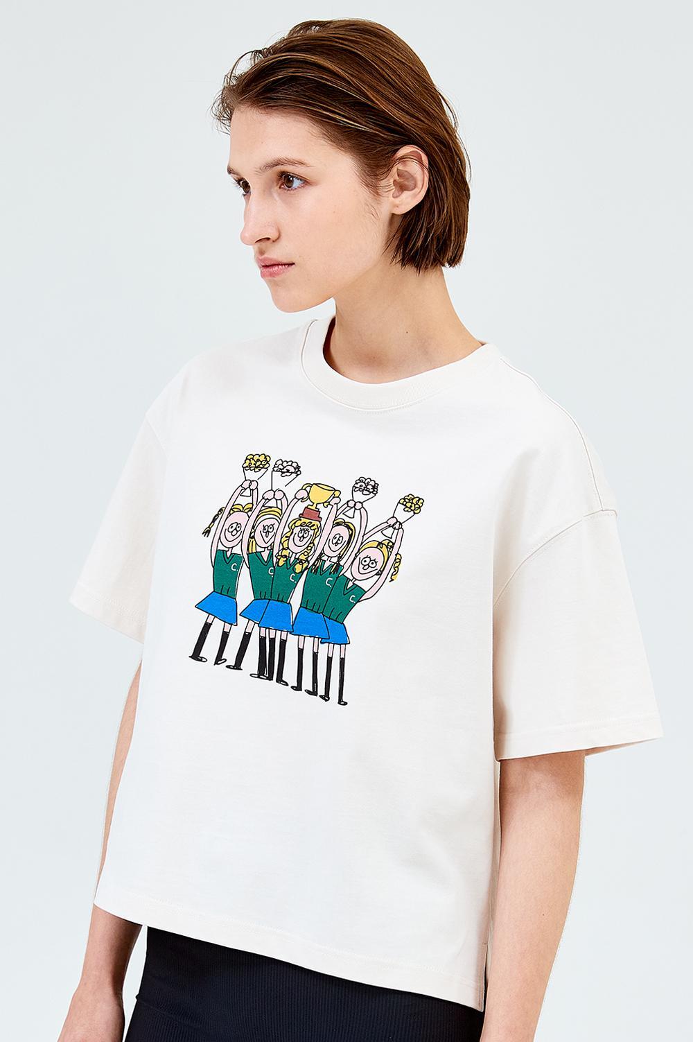 clove - [23SS clove] Team Graphic Crop T-shirt (Light Beige)