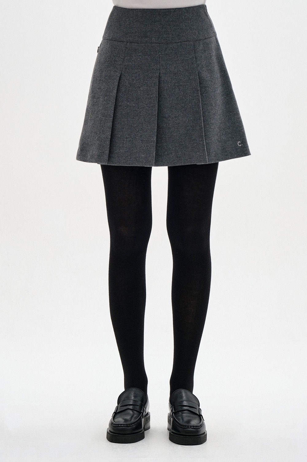 clove - [23FW clove] Wool-blend Pleated Skirt (Charcoal)