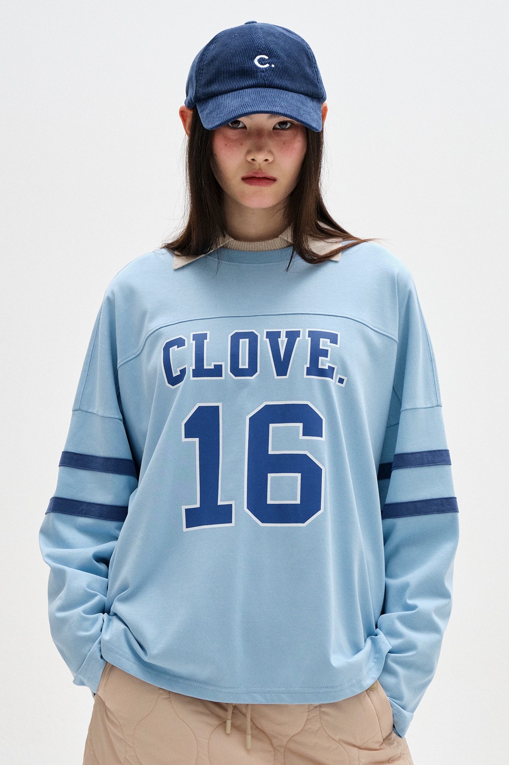 clove - [23FW clove] Letterman Jersey T-Shirt (Sky Blue)