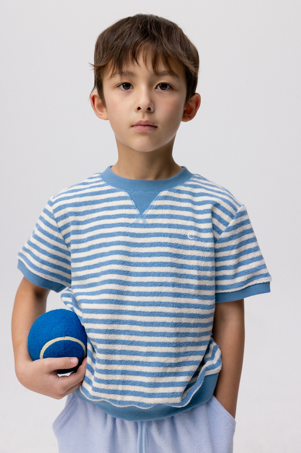 clove - [24SS clove] Candy Stripe Terry T-Shirt_Kids (Sky Blue)