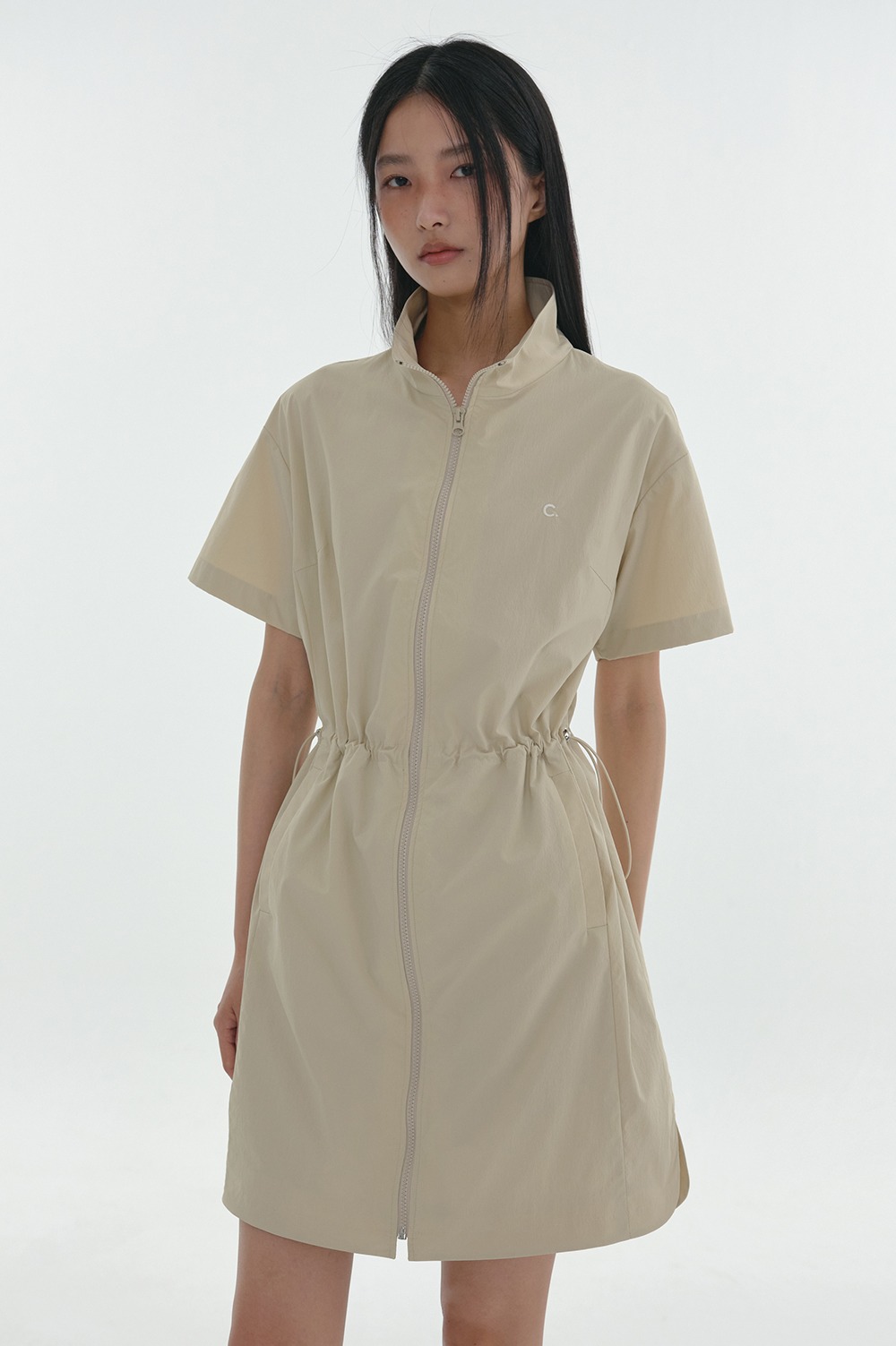clove - [4/29(월) 예약배송][24SS clove] Full Zip-Up Half Sleeve Dress (Beige)