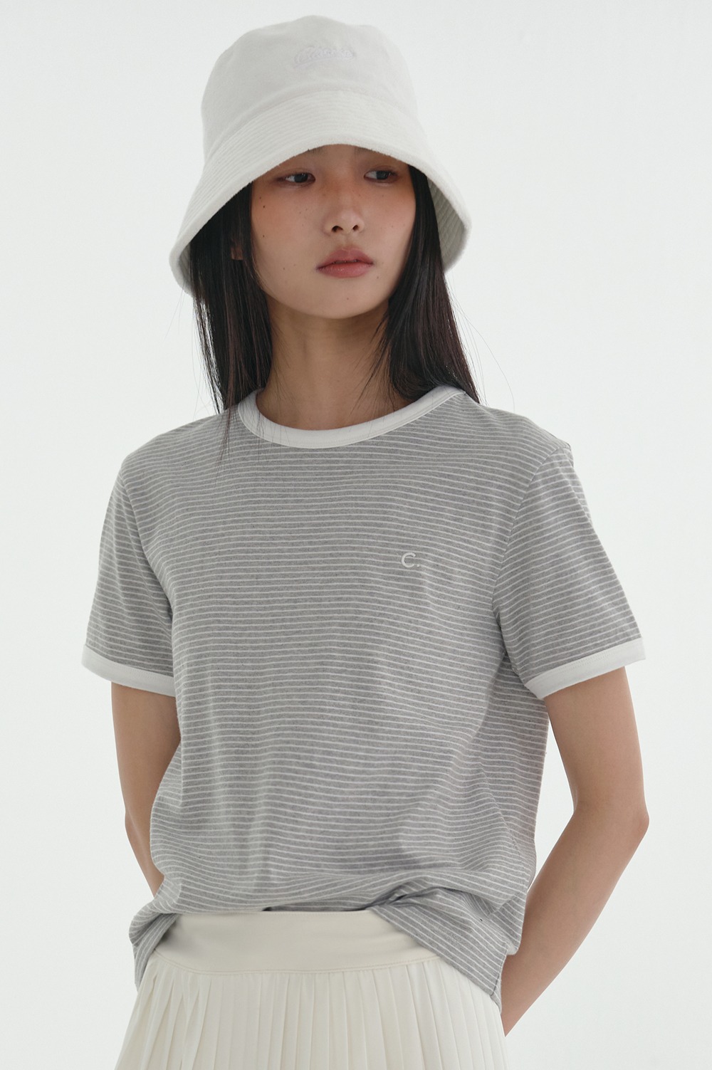 clove - [24SS clove] Stripe Ringer T-Shirt (Melange Grey)